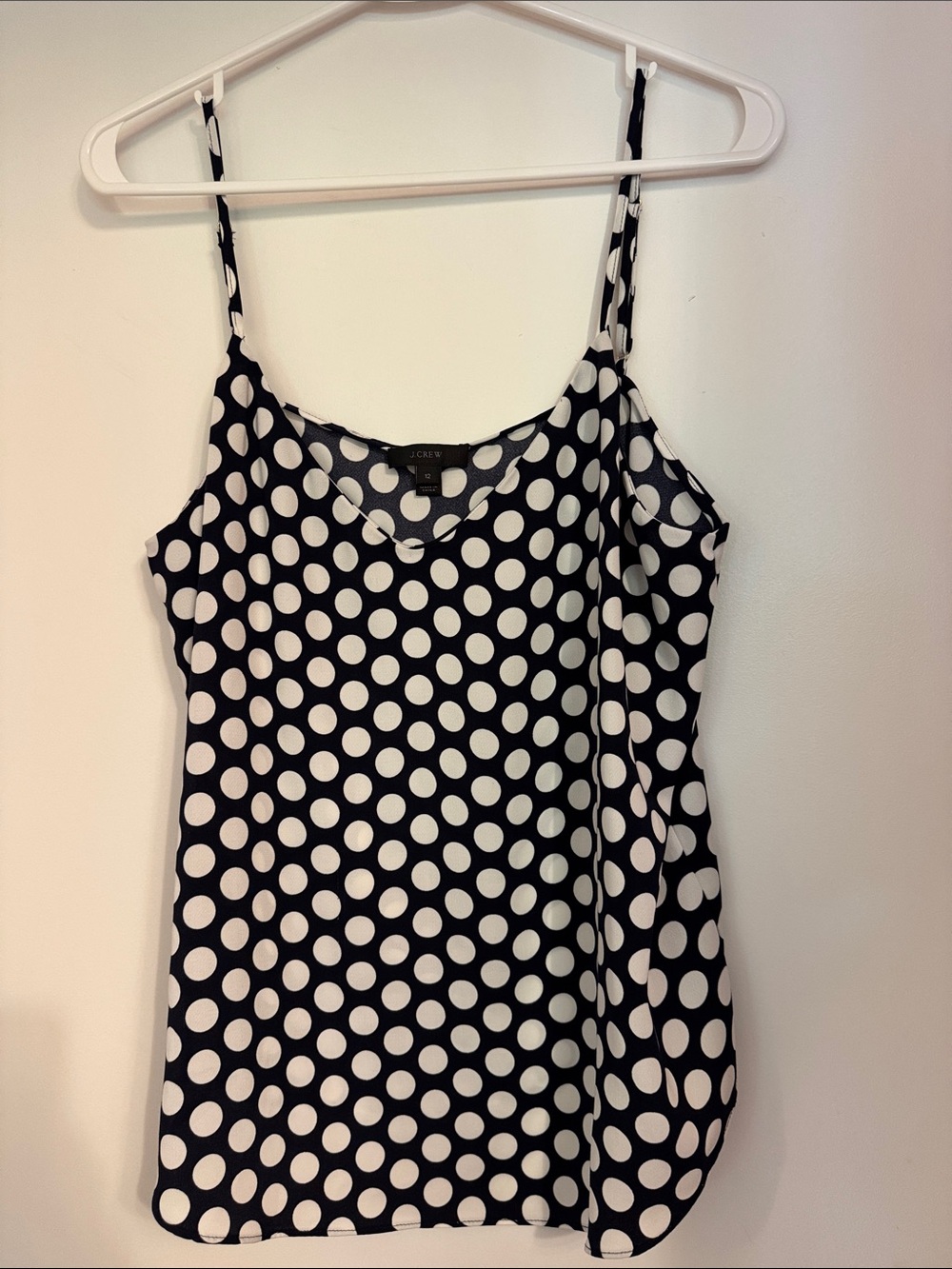 J. Crew Navy and White Polka Dot Spaghetti Strap Cami